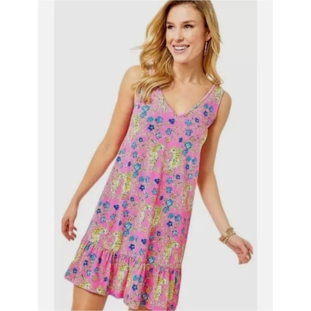 Lilly Pulitzer‎ Camilla Swing Dress Prosecco Pink Tigress XXS Sleeveless Vneck - Picture 2 of 8